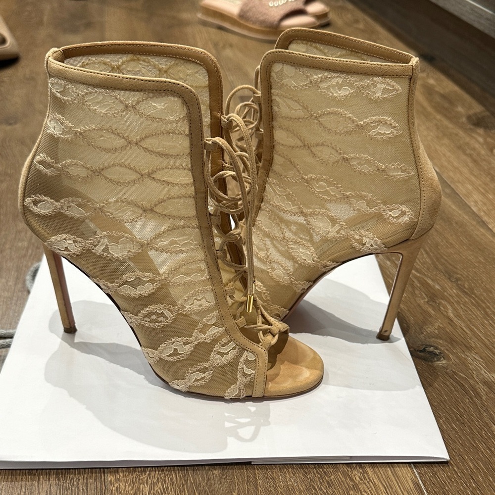 Aquazzura Beige Lace-Up Heels